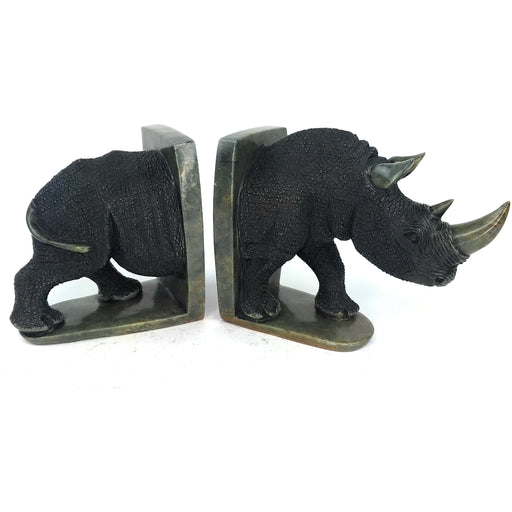 Realistic Black Rhino Bookends – Hand Carved Shona Stone