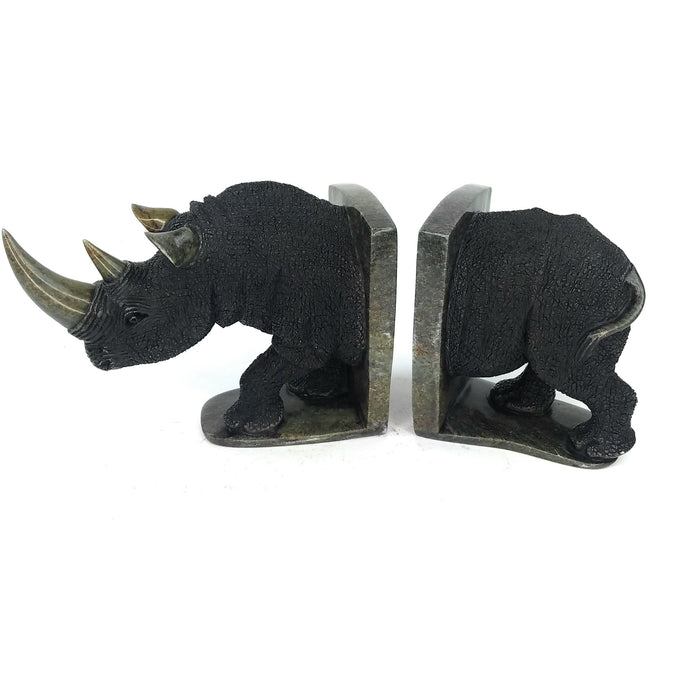 Realistic Rhino Bookends | African Stone Sculpture