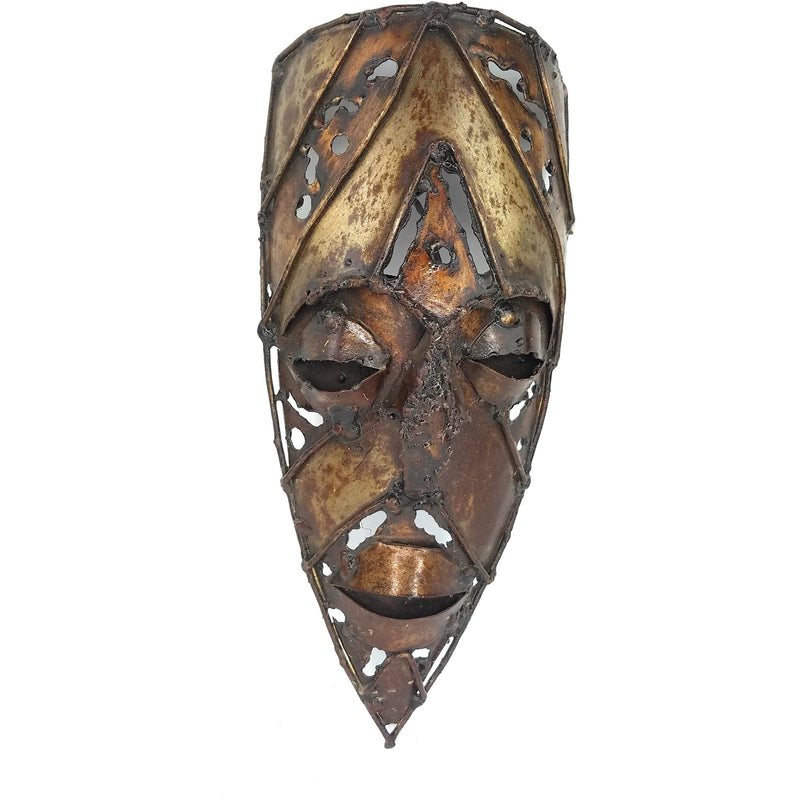 Recycled Metal African Warrior Mask with Flat Top – Handmade in Zimbabwe