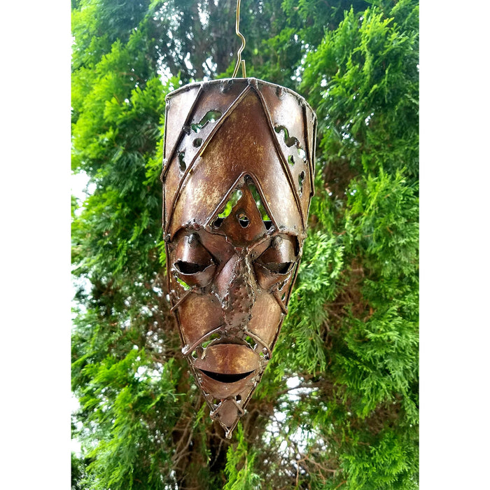 Recycled Metal African Warrior Mask with Flat Top – Handmade in Zimbabwe