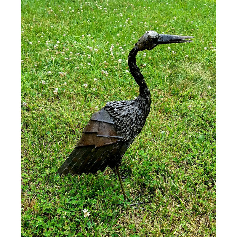 Recycled Metal Crane with Head Down | Handmade in Zimbabwe | Fair Trade Sculpture