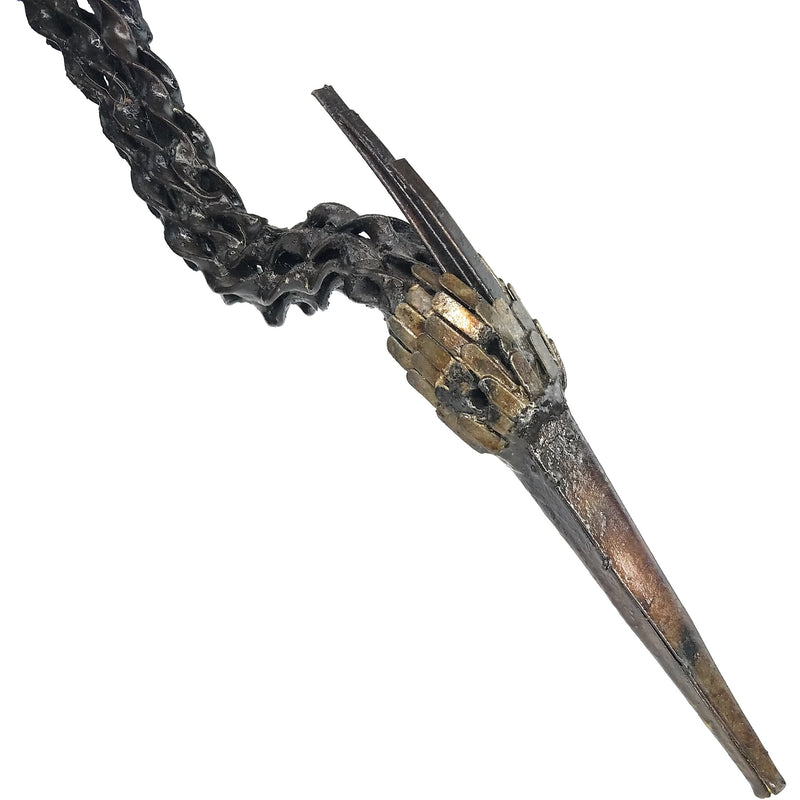 Handmade Recycled Metal Crane Sculpture with Head Down | Fair Trade Art from Zimbabwe