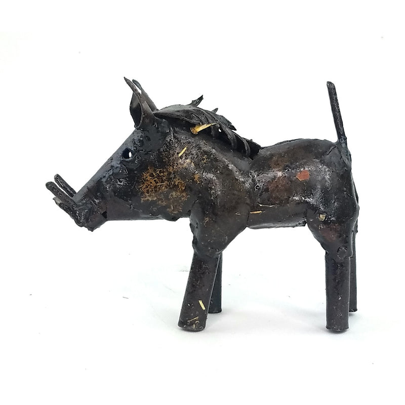 Recycled Metal Warthog Sculpture – Handmade African Art from Zimbabwe.