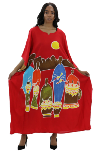 Red African Musicians Kaftan Dress