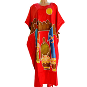 Red African Musicians Kaftan Dress | African Drummer Design