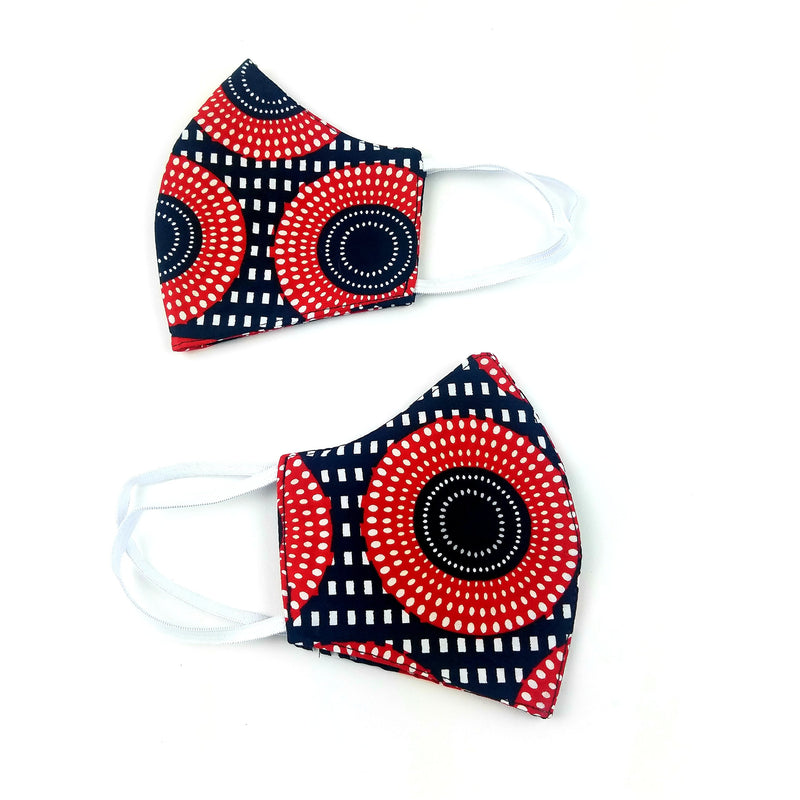 Red Black White African Print Face Mask | Reversible Cotton Mask