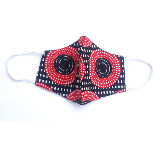 Red, Black & White African Print Reversible Cotton Face Mask with Filter Pocket