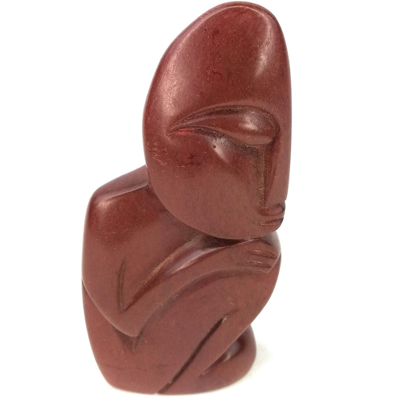 Red Jasper Abstract Crouching Figure – Hand Carved Shona Stone Sculpture