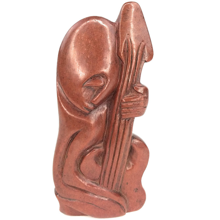 Red Jasper Abstract Guitarist Sculpture – Handmade Shona Stone Art from Zimbabwe