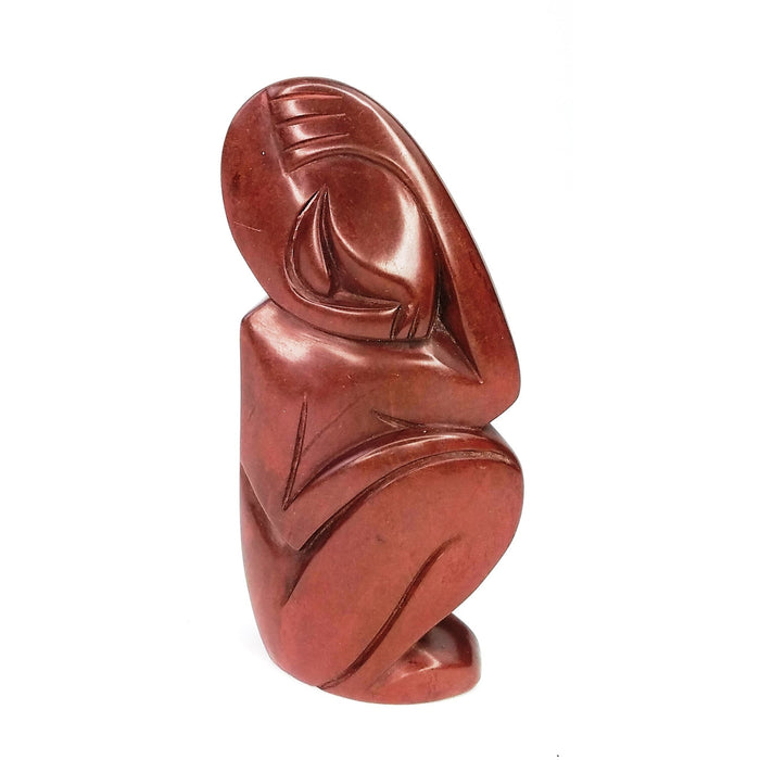 Red Jasper Abstract Woman Sitting Sculpture – Hand Carved Shona Art from Zimbabwe