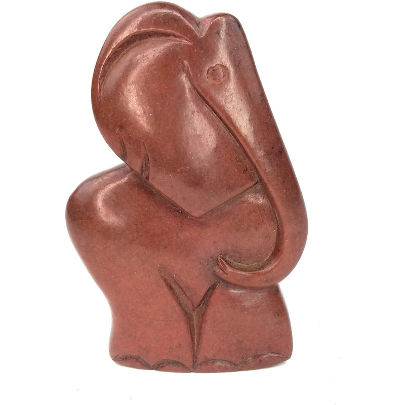 Red Jasper Curved Elephant Sculpture – Right Facing Abstract Form