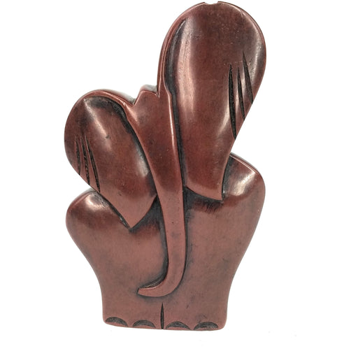 Red Jasper Elephant Sculpture – Front Facing, Uneven Ears