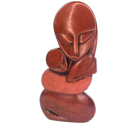Red Jasper Mother & Child Kneeling | Shona Stone Art