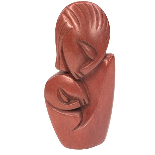 Red Jasper Mother & Child Sculpture – Sleeping Baby, Styled Hair