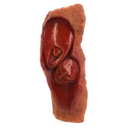 Red Jasper Parent & Child Sculpture – Glossy Faces, Textured Edge