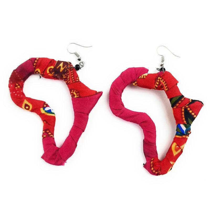 Red & Pink African Kitenge Earrings – Colorful Fabric Statement Earrings