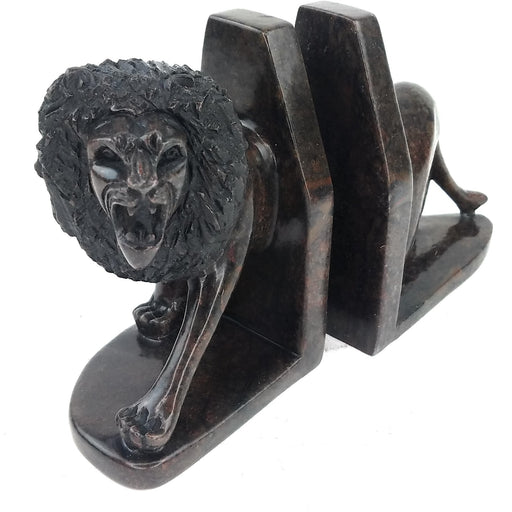 Roaring Male Lion Bookends – Hand-Carved Shona Sculpture