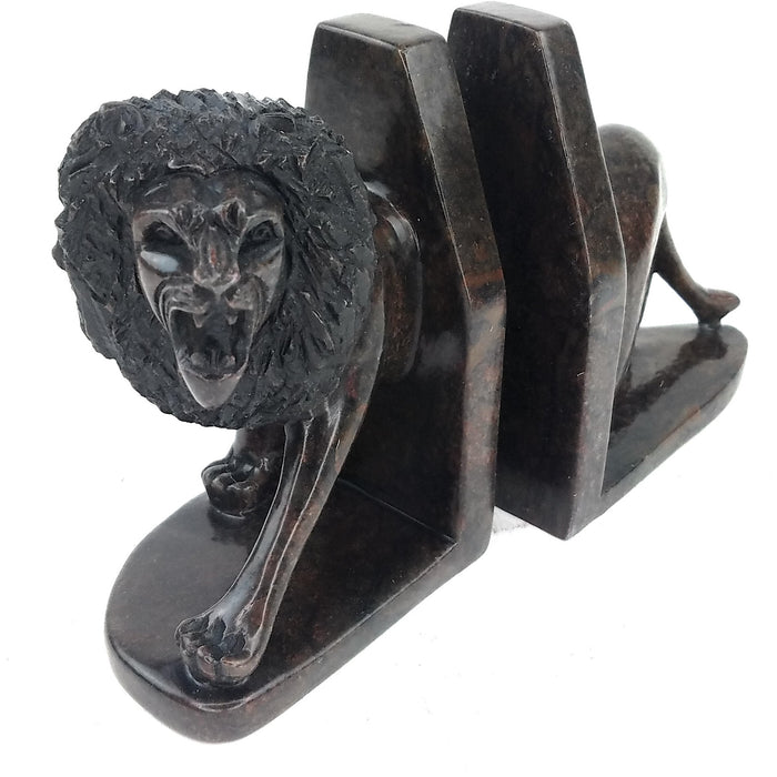 Roaring Male Lion Bookends – Hand-Carved Shona Sculpture