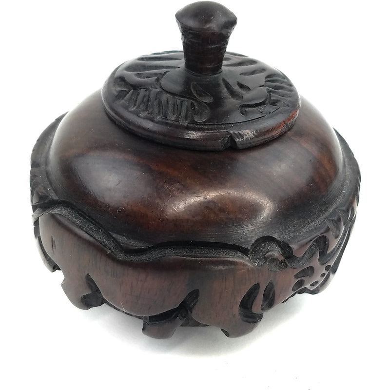 Safari Animal Ebony Wood Bowl with Lid – Hand Carved in Zimbabwe