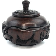 Safari Animal Ebony Wood Bowl with Lid – Hand Carved in Zimbabwe