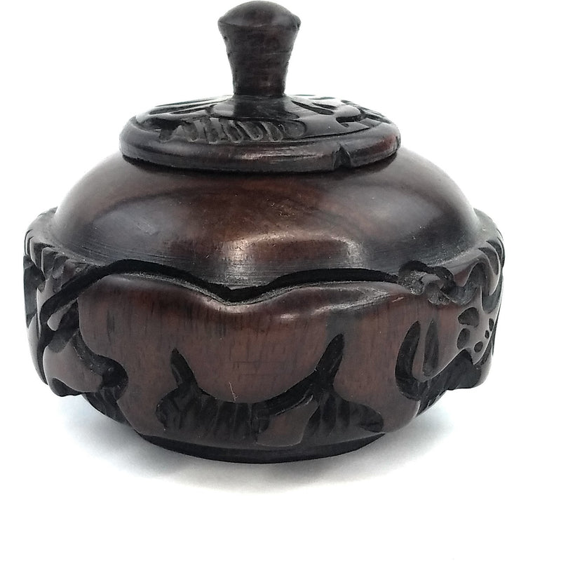 Safari Animal Ebony Wood Bowl with Lid – Hand Carved in Zimbabwe