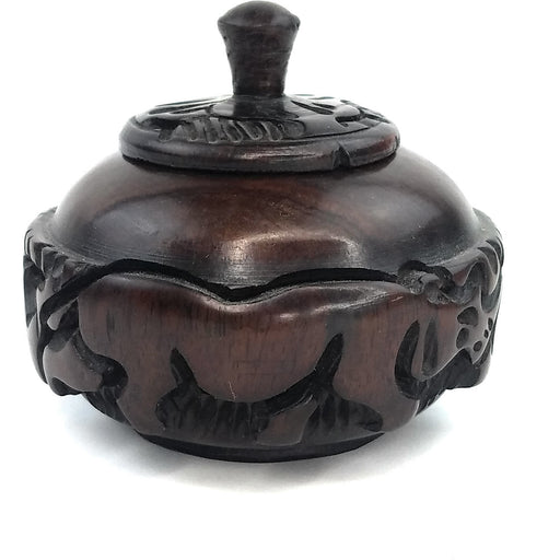 Safari Animal Ebony Wood Bowl with Lid – Hand Carved in Zimbabwe