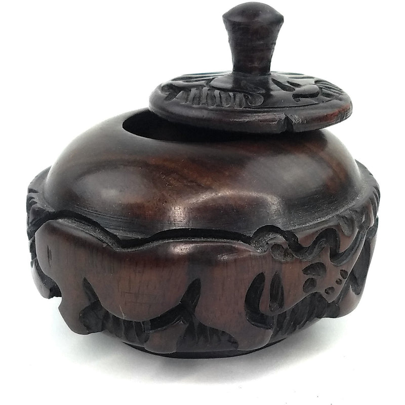 Safari Animal Ebony Wood Bowl with Lid – Hand Carved in Zimbabwe