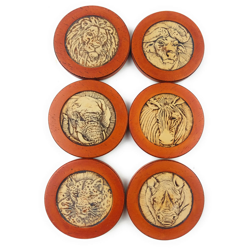Safari Animal Engraved Coaster Set – Handmade 6-Piece | Fair Trade South Africa