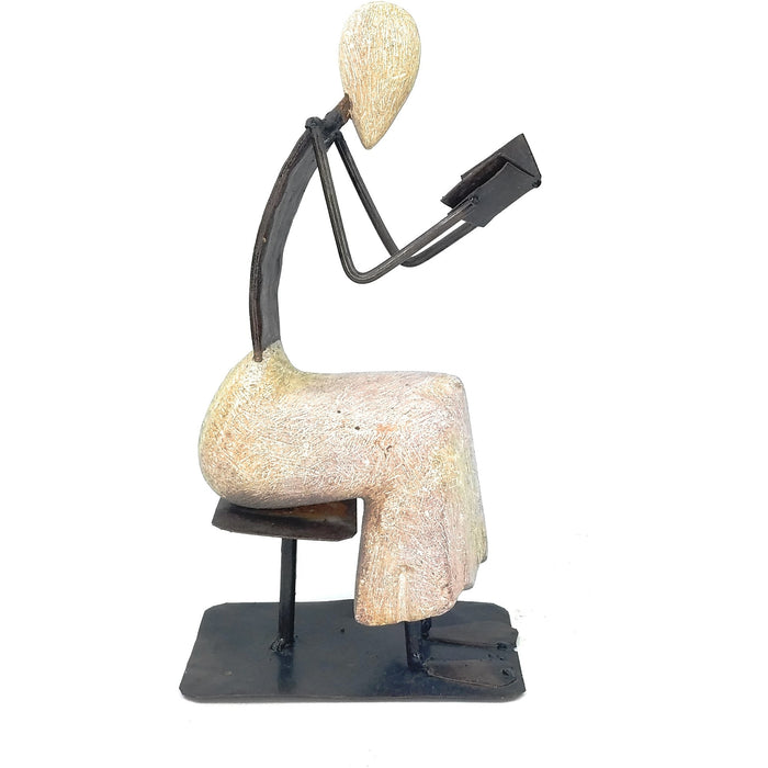 Scholar Sculpture – Hand-Carved Springstone & Recycled Metal Art from Zimbabwe