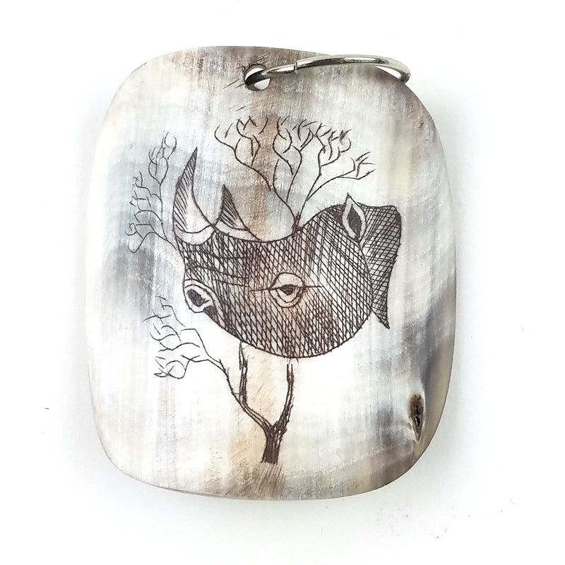 Scrimshaw Cow Horn Keychain