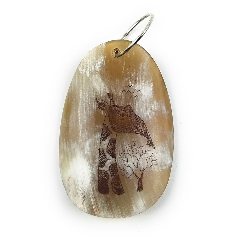 Scrimshaw Cow Horn Keychain