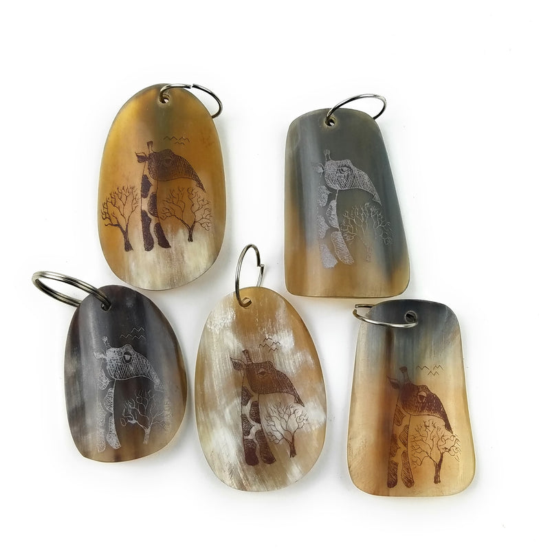 Scrimshaw Cow Horn Keychain