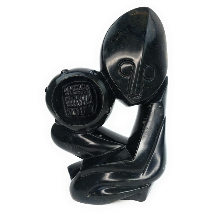 Serpentine Stone Mbira Player Sculpture – Handmade Shona Art from Zimbabwe