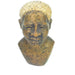 A brown Shona stone female bust, handcrafted in Zimbabwe, with a realistic face and a textured hair top.
