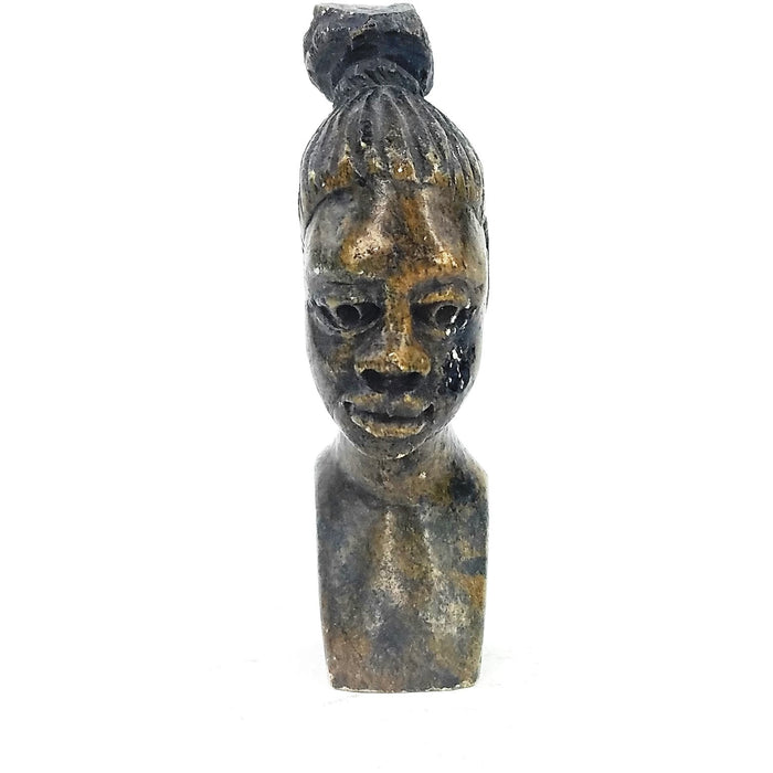 Shona Stone Female Bust with Bun – Handcrafted Zimbabwean Sculpture