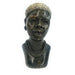 A black Shona stone male bust, handcrafted in Zimbabwe, showing realistic facial features.