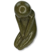 A green opal stone sculpture of a female figure seated in a thoughtful pose, handcrafted and ethically sourced from Zimbabwe.