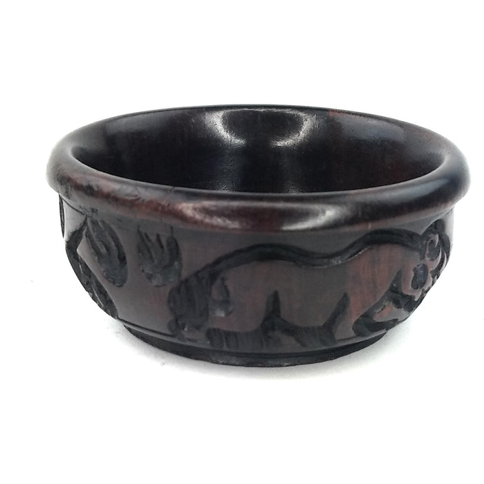 Small Ebony Wood Bowl – Hand Carved Safari Animal Design from Zimbabwe