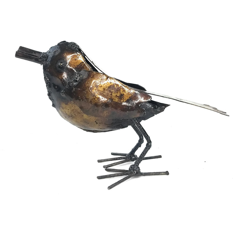 Small Recycled Metal Bird Sculpture with Wings Closed | African Fair Trade Art