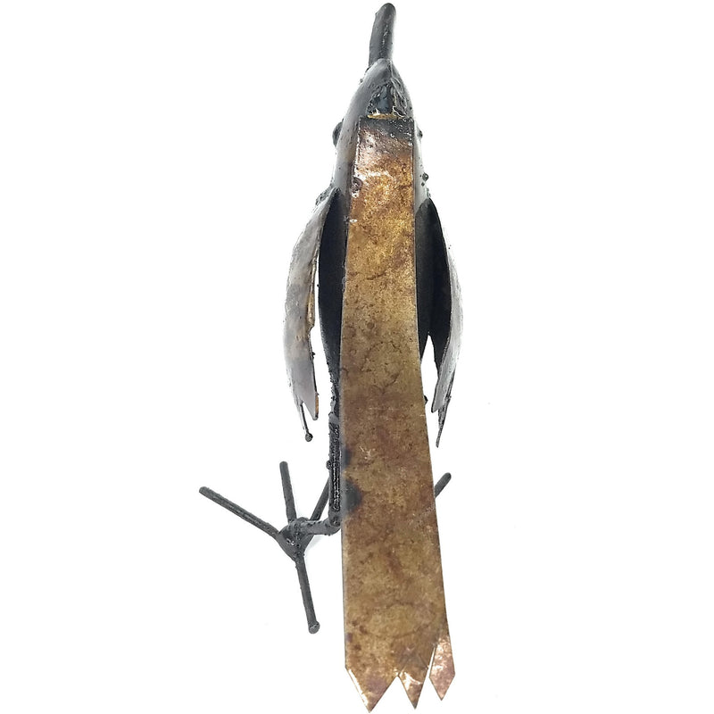 Small Recycled Metal Bird Sculpture with Wings Closed | African Fair Trade Art