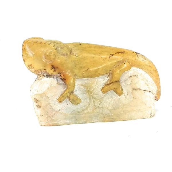 Hand-Carved African Chameleon Statue