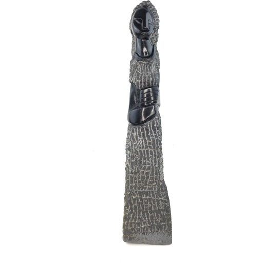 Standing Woman with Long Dress Sculpture – Hand Carved Shona Black Stone Art