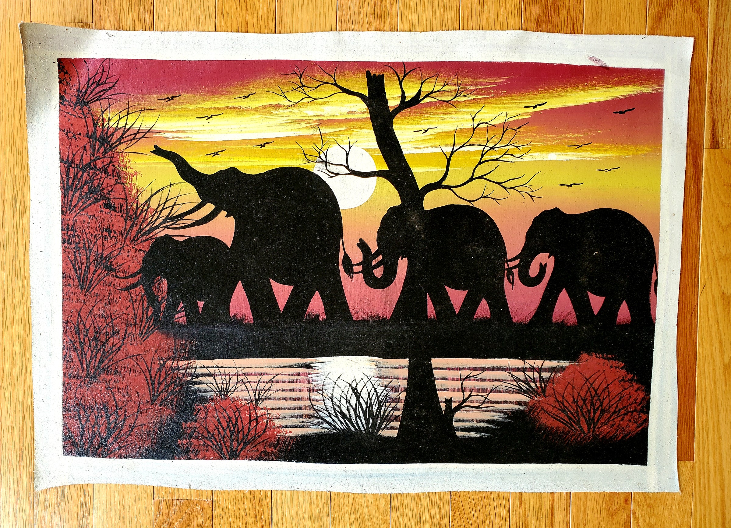 Sunset Elephant Family Painting | African Canvas Art — A Taste Of Africa