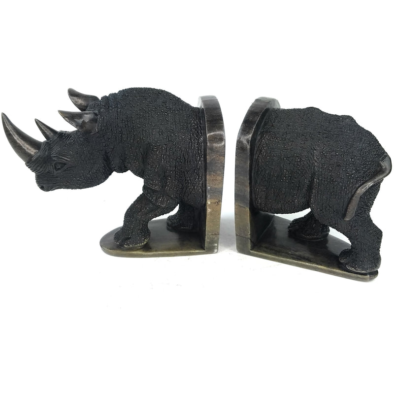 Textured Black Rhino Bookends – Shona Stone Wildlife Sculpture