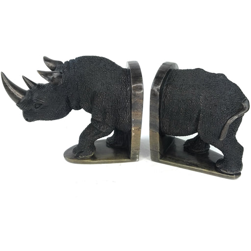 Textured Black Rhino Bookends – Shona Stone Wildlife Sculpture