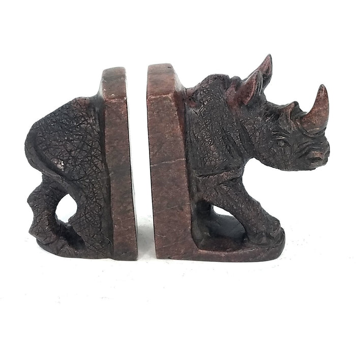 Textured Brown Rhino Bookends – Shona Stone Wildlife Art