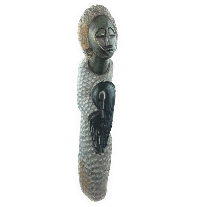 Thankful Woman Sculpture – Hand Carved Shona Green Springstone from Zimbabwe