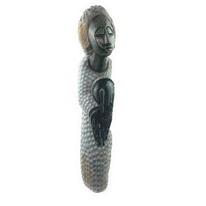 Thankful Woman Sculpture – Hand Carved Shona Green Springstone from Zimbabwe