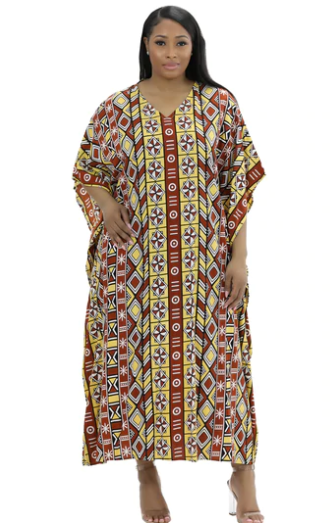 Traditional African Kaftan Dress – Handmade Rayon with Wide Sleeves