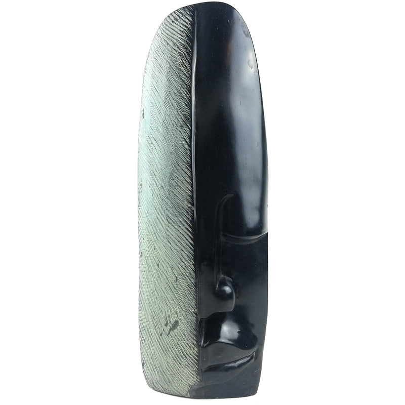 Two-Tone Abstract Face – Flat Head Black Shona Serpentine Sculpture